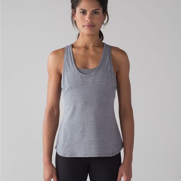 lululemon athletica Tops - Lululemon Glide and Stride Gray Built in Sports Bra Running Shirt Gray Ice 12